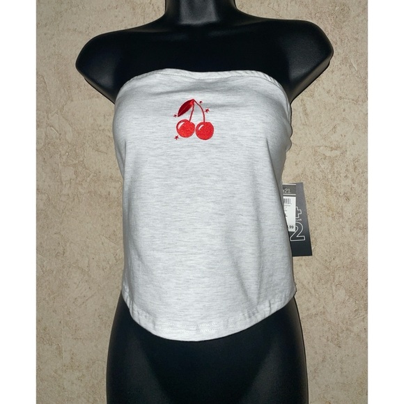 💕Fourteen Twelve Cherry Embroidered White Tube Top - Picture 1 of 4